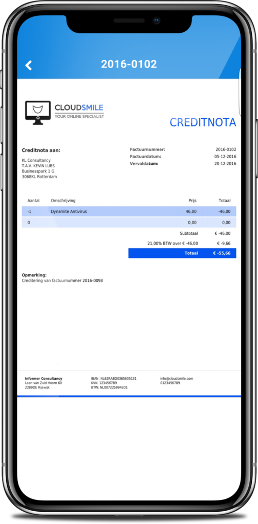 iPhone X InformerOnline online boekhouden met smartphone